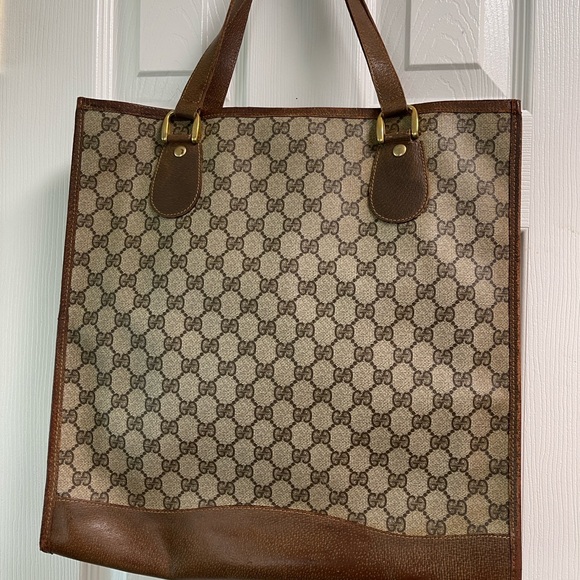 Authentic Gucci Tote Bag Sherry Line Brown PVC with Leather trim and handles - Picture 5 of 16